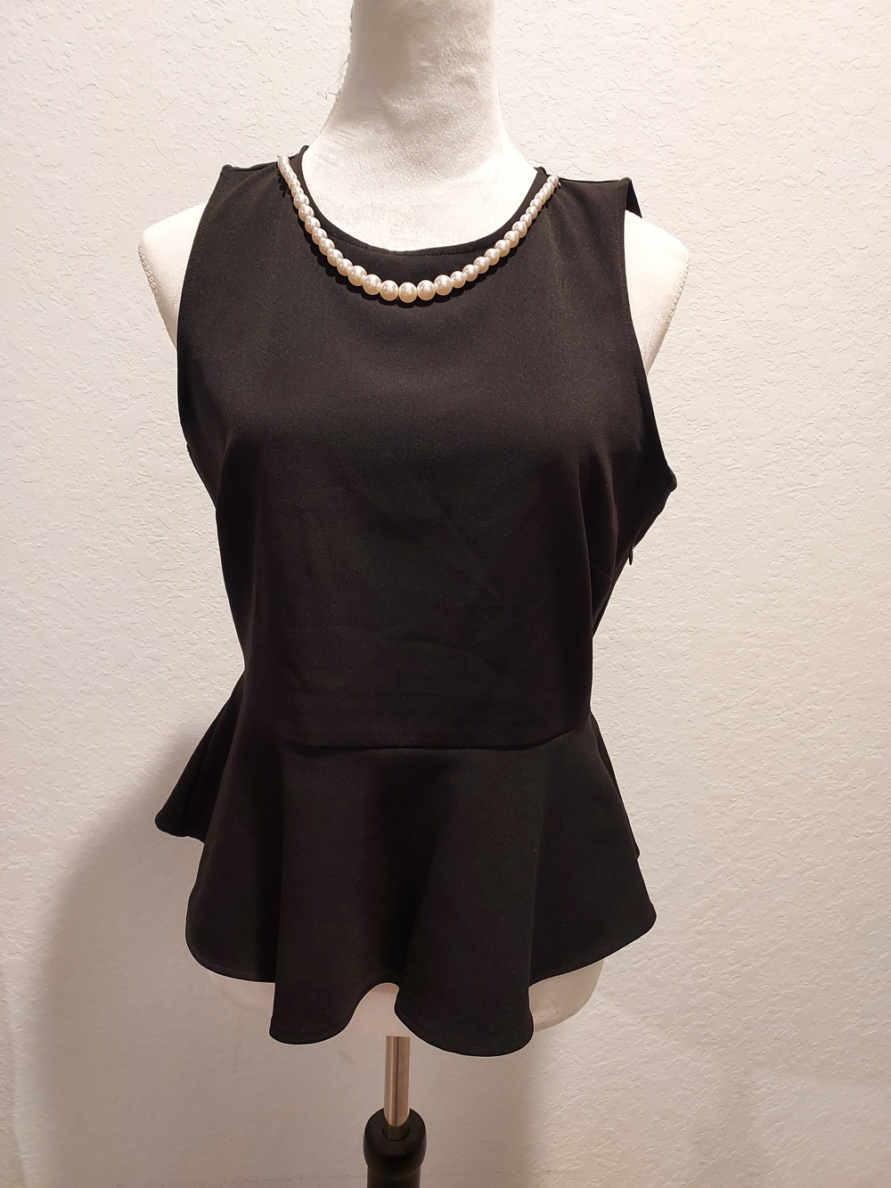 Zara Black Pearl-Accent Peplum Tank Top